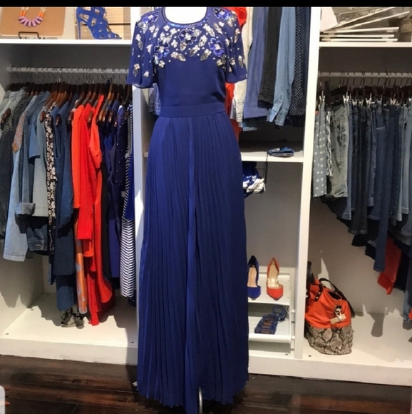 Asos cobalt beaded floral aline pleated maxi gown - Picture 4 of 8